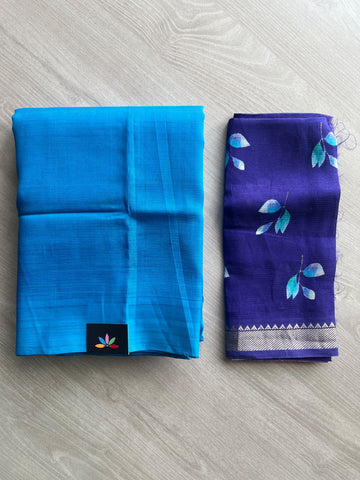 Handloom Mangalagiri Silk Cotton Saree With Digital Printed Blouse Fabric - 36931