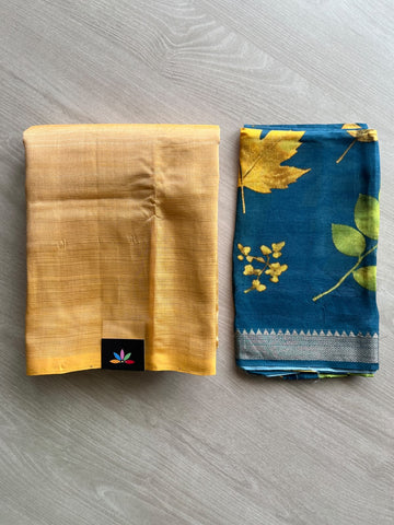 Handloom Mangalagiri Silk Cotton Saree With Digital Printed Blouse Fabric - 36935