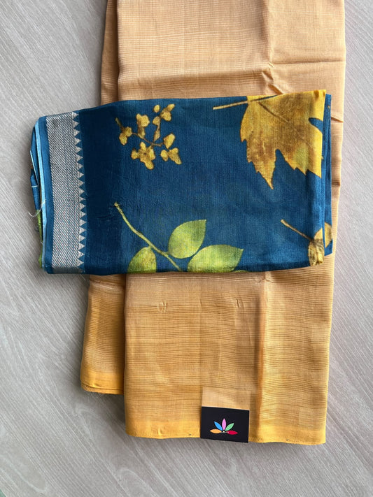 Handloom Mangalagiri Silk Cotton Saree With Digital Printed Blouse Fabric - 36935