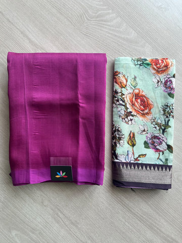 Handloom Mangalagiri Silk Cotton Saree With Digital Printed Blouse Fabric - 36936