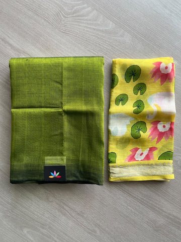 Handloom Mangalagiri Silk Cotton Saree With Digital Printed Blouse Fabric - 36937