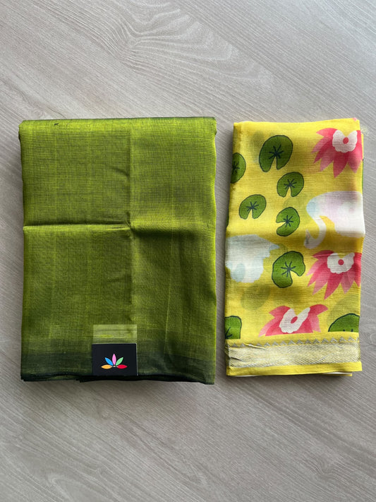 Handloom Mangalagiri Silk Cotton Saree With Digital Printed Blouse Fabric - 36937