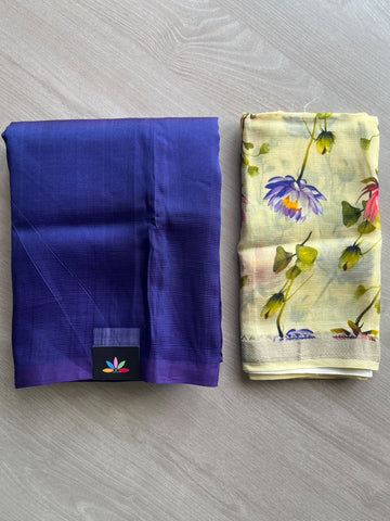 Handloom Mangalagiri Silk Cotton Saree With Digital Printed Blouse Fabric - 36938