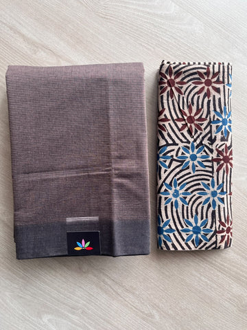 Plain Mangalagiri Cotton Saree with Printed Cotton Blouse - 36941