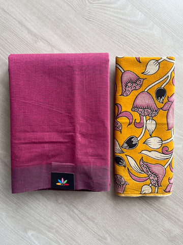 Plain Mangalagiri Cotton Saree with Printed Cotton Blouse - 36942