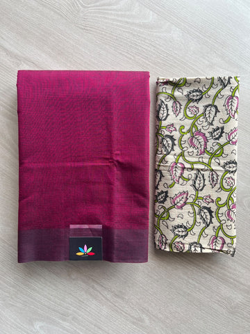 Plain Mangalagiri Cotton Saree with Printed Cotton Blouse - 36944