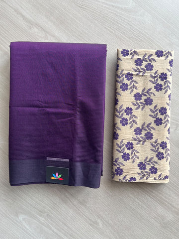 Plain Mangalagiri Cotton Saree with Printed Cotton Blouse - 36946