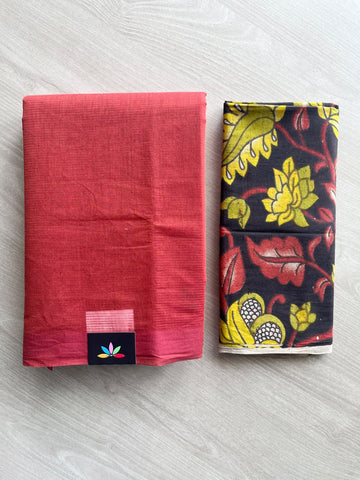 Plain Mangalagiri Cotton Saree with Printed Cotton Blouse - 36947