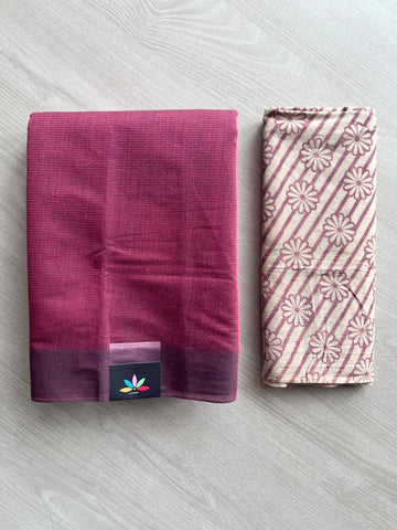 Plain Mangalagiri Cotton Saree with Printed Cotton Blouse - 36948