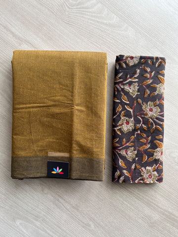 Plain Mangalagiri Cotton Saree with Printed Cotton Blouse - 36949