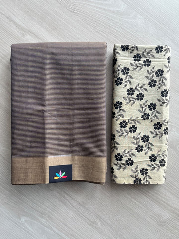Plain Mangalagiri Cotton Saree with Printed Cotton Blouse - 36950