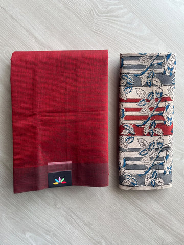 Plain Mangalagiri Cotton Saree with Printed Cotton Blouse - 36951
