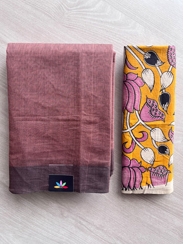 Plain Mangalagiri Cotton Saree with Printed Cotton Blouse - 36952