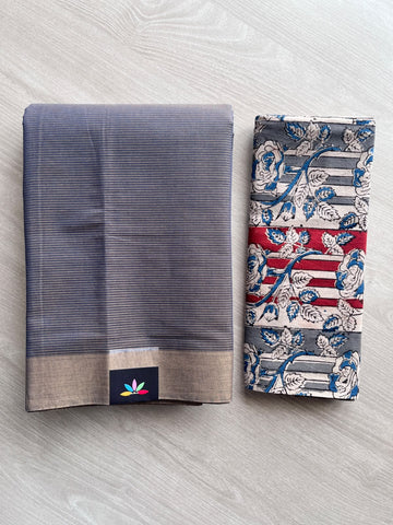 Plain Mangalagiri Cotton Saree with Printed Cotton Blouse - 36953