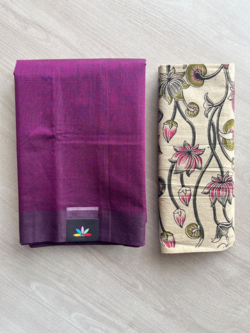 Plain Mangalagiri Cotton Saree with Printed Cotton Blouse - 36954