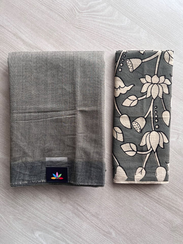 Plain Mangalagiri Cotton Saree with Printed Cotton Blouse - 36955