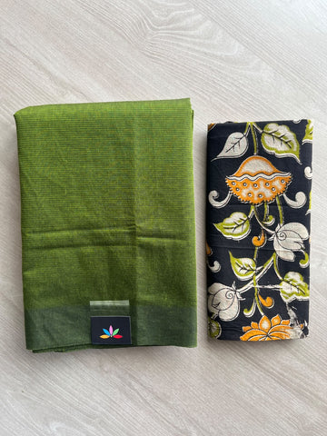 Plain Mangalagiri Cotton Saree with Printed Cotton Blouse - 36956