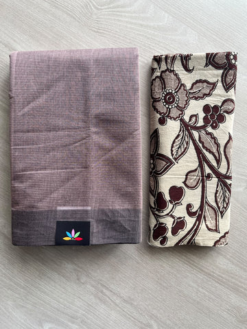 Plain Mangalagiri Cotton Saree with Printed Cotton Blouse - 36957