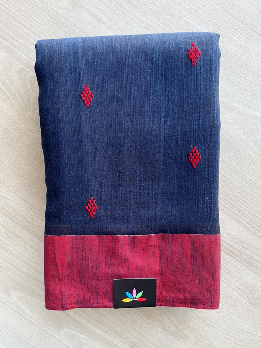 Space Blue Handloom Bengal Soft Cotton Saree - 36975