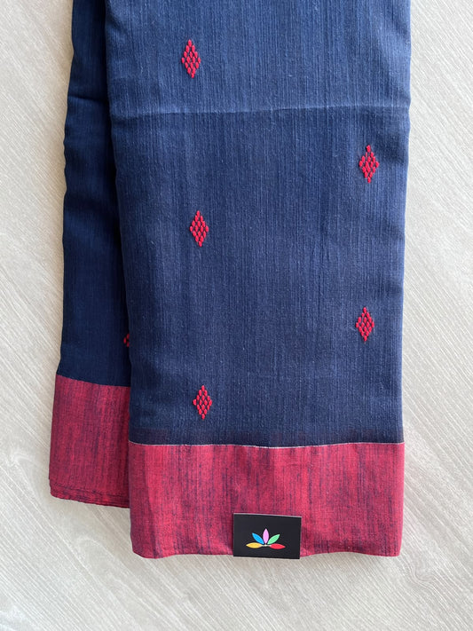 Space Blue Handloom Bengal Soft Cotton Saree - 36975