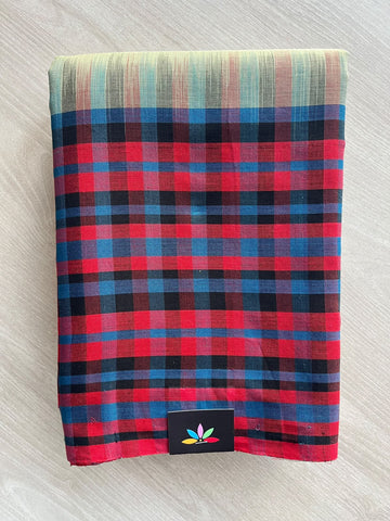 Checked Handwoven Bengal Soft Cotton Saree - 36982