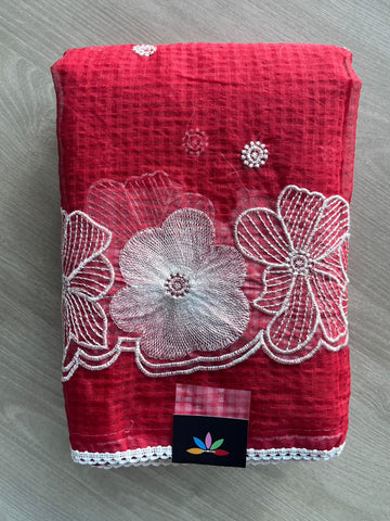 Embroidered Kota Checks Saree (Without Blouse) - 36984