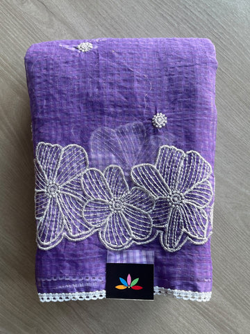 Embroidered Kota Checks Saree (Without Blouse) - 36985