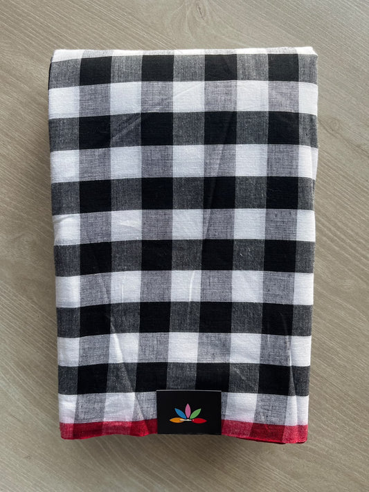 Black & White Checked Handloom Cotton Saree (Without blouse) -36986-36991