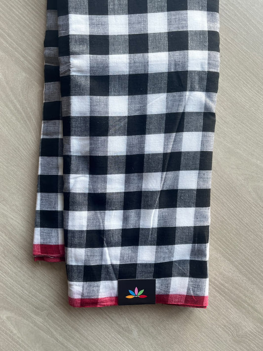 Black & White Checked Handloom Cotton Saree (Without blouse) -36986-36991