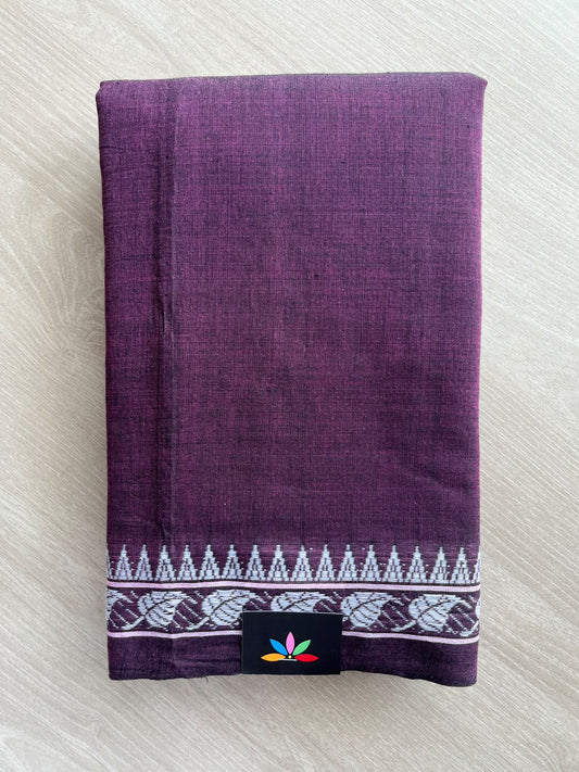 Wineberry Purple Leaf Border Bengal Soft Cotton Saree (Without Blouse) - 37001
