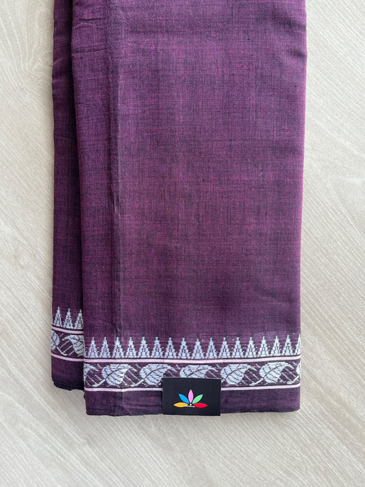 Wineberry Purple Leaf Border Bengal Soft Cotton Saree (Without Blouse) - 37001