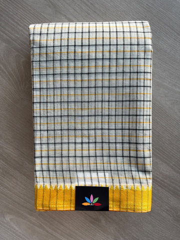 Checked Handloom Starched Cotton Saree (Without Blouse) - 37031-37032