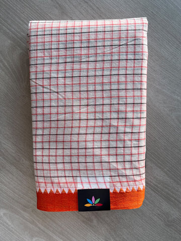 Checked Handloom Starched Cotton Saree (Without Blouse) - 37033-37034
