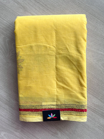 Lotus Design Kantha Stitch Cotton Saree - 37070