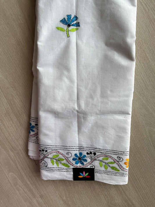 Kantha Stitch Cotton Saree - 37076