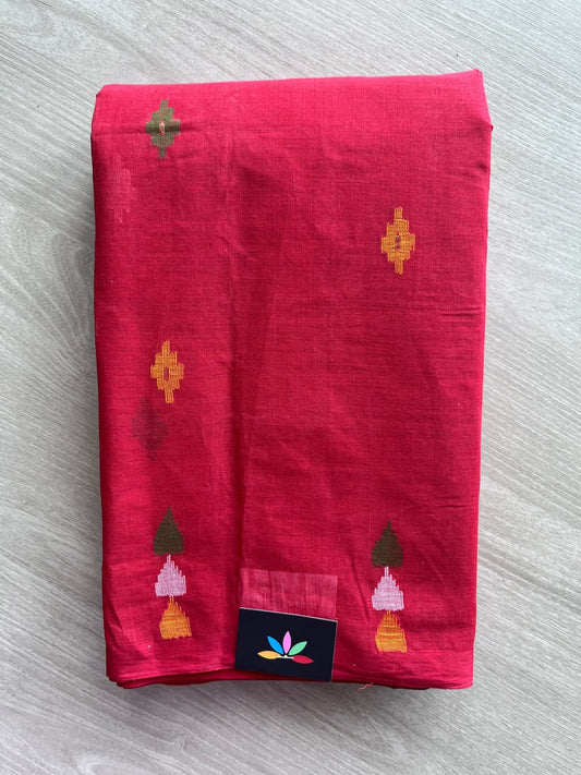 Amaranth Red Handloom Bengal Cotton Jamdani Saree (Without Blouse) - 37079