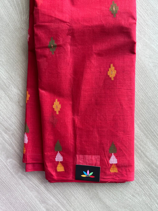 Amaranth Red Handloom Bengal Cotton Jamdani Saree (Without Blouse) - 37079