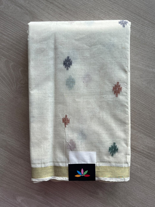 Off-White Handloom Bengal Cotton Jamdani Saree (Without Blouse) - 37083
