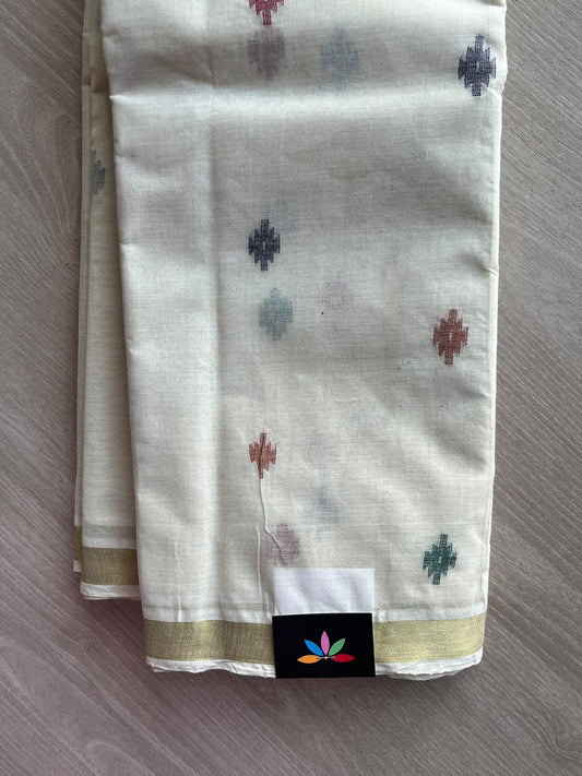 Off-White Handloom Bengal Cotton Jamdani Saree (Without Blouse) - 37083