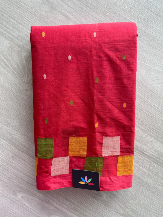 Venetian Red Handloom Bengal Cotton Jamdani Saree (Without Blouse) - 37087