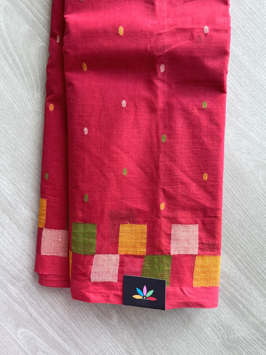 Venetian Red Handloom Bengal Cotton Jamdani Saree (Without Blouse) - 37087