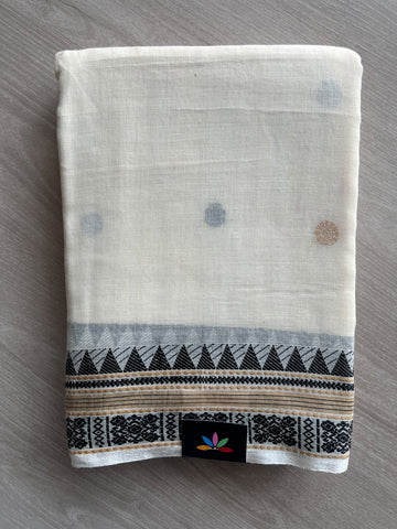 Ivory Contrast Border Bengal Soft Cotton Saree - 37108