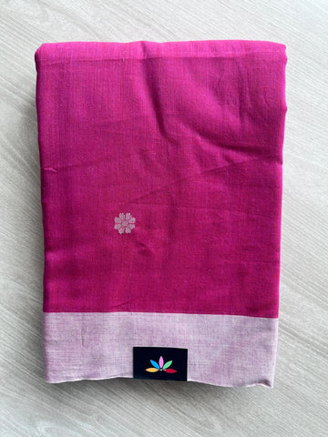 Magenta Pink Floral Butta Handloom Bengal Soft Cotton Saree - 37109