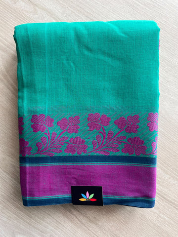 Light Sea Green Floral Butta Handloom Bengal Soft Cotton Saree - 37110