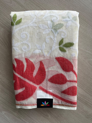 Cream Jacquard Weave Cotton Saree (Without Blouse) - 37115