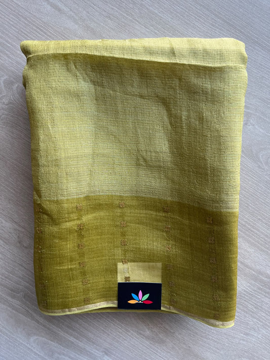 Moss Green Sequin Border Tussar Tissue Blend Saree - 37137