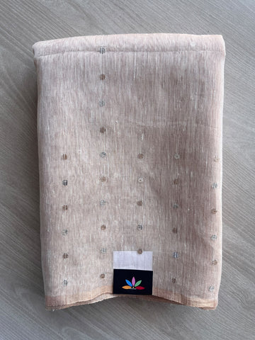 Almond Beige Handloom Tissue Linen Sequin Work Saree - 37138