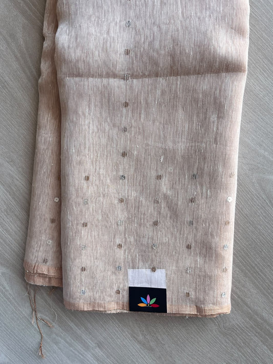 Almond Beige Handloom Tissue Linen Sequin Work Saree - 37138