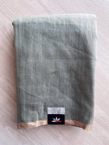 Pewter Grey Handloom Tissue Linen Jamdani Saree - 37139