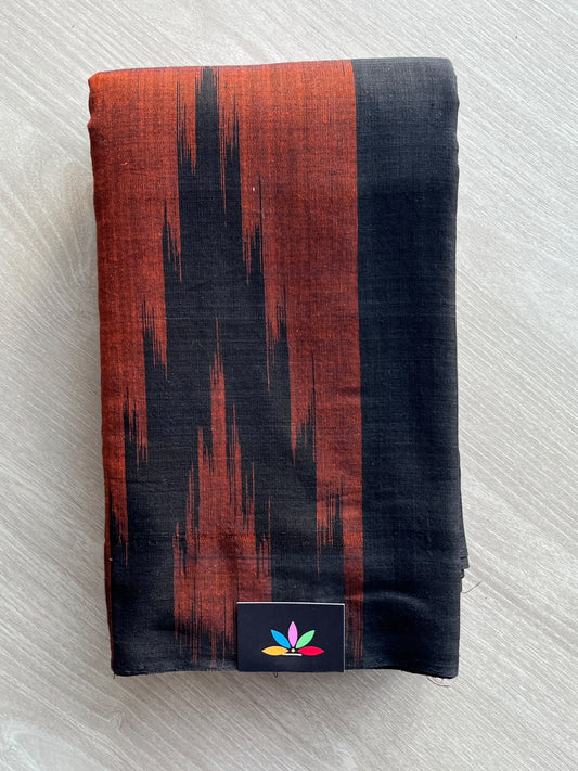 Black & Rust Shade Handloom Orissa Ikkat Cotton Saree (Without blouse) - 37141